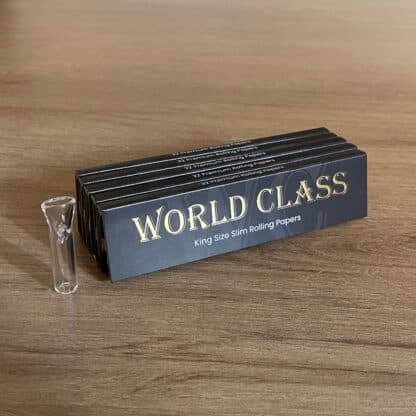 world class king size slim rolling papers 5-pack with 1 glass smoking tip